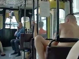 Extreme public dirty film in a city bus with all the passenger watching the couple fuck