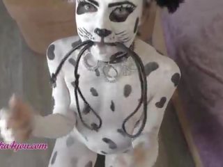 Perky darling In Dalmatian Costume Playfully Rides Cavalier's Big peter